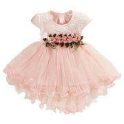 HTGFGMGW Flower Girl Dresses Toddler Baby Kids Girls Flowers Floral Tulle Ruched Princess Dresses Clothes Dresses for Girls Pink